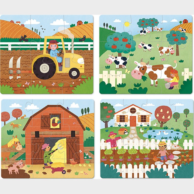Vilac - Puslespil I Tr� Til B�rn - Bondeg�rd - 4 Puslespil