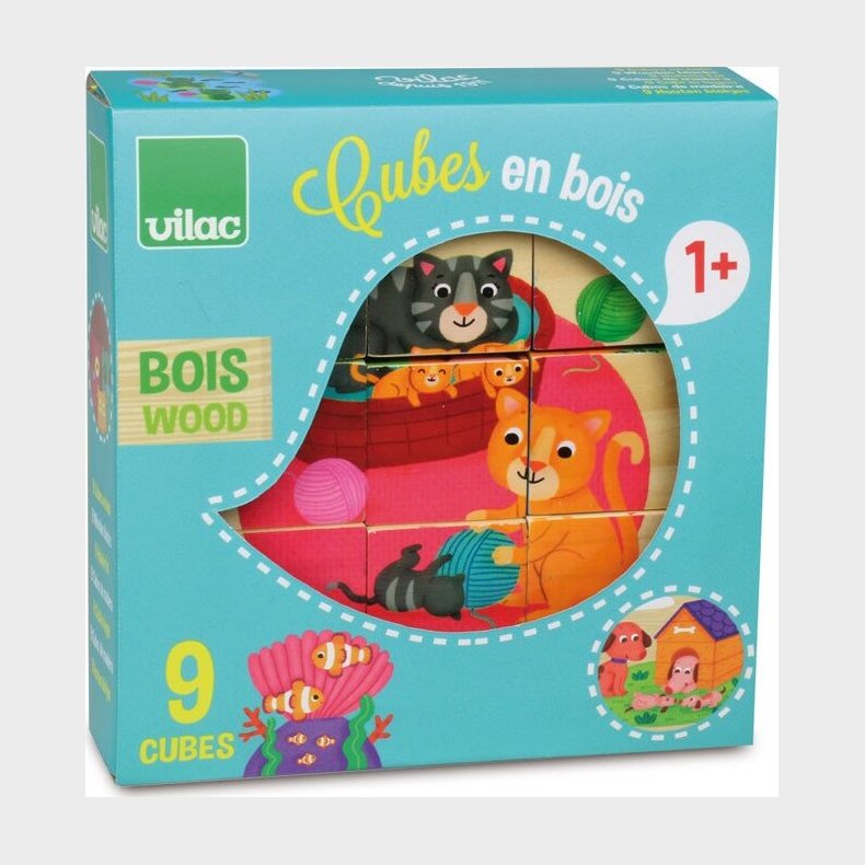 Vilac - Cubes En Bois - Klodspuslespil I Tr - Dyrevenner