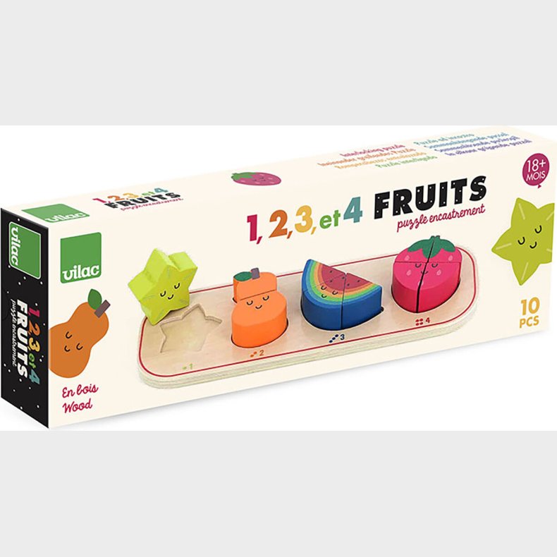 Vilac - Puslespil 10 Brikker - Fire Frugter