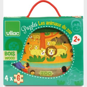 Vilac - Tr� Puslespil Til B�rn - Dyr I Zoo - 4x6 Brikker
