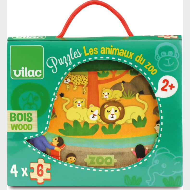 Vilac - Tr� Puslespil Til B�rn - Dyr I Zoo - 4x6 Brikker