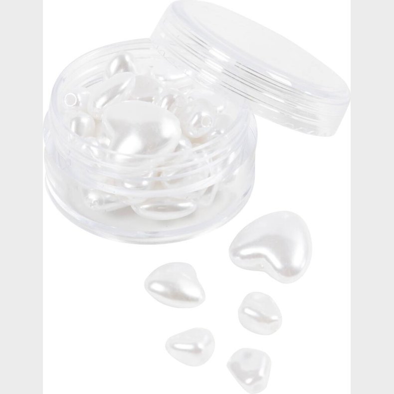 Voksperler - Hjerter -  7-13 Mm - Hulstr. 1,3-1,5 Mm - Perlemor - 32stk.