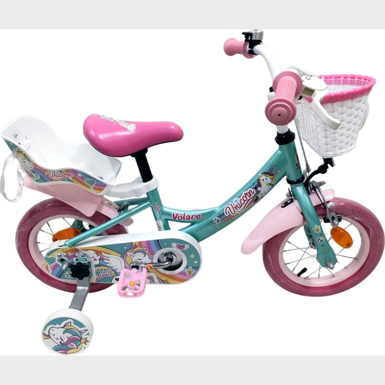 Volare - Unicorn Cykel - 12'' Tommer - St�ttehjul Kurv S�de - Gr�n