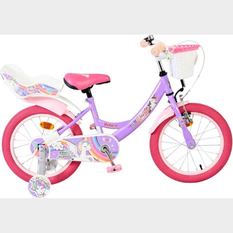 Volare - Unicorn Cykel - 16" Tommer - St�ttehjul Kurv S�de - Lilla
