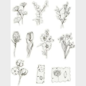 Washi Stickers - Blomster - Klistermrker - Sort Og Hvid - 30 Stk