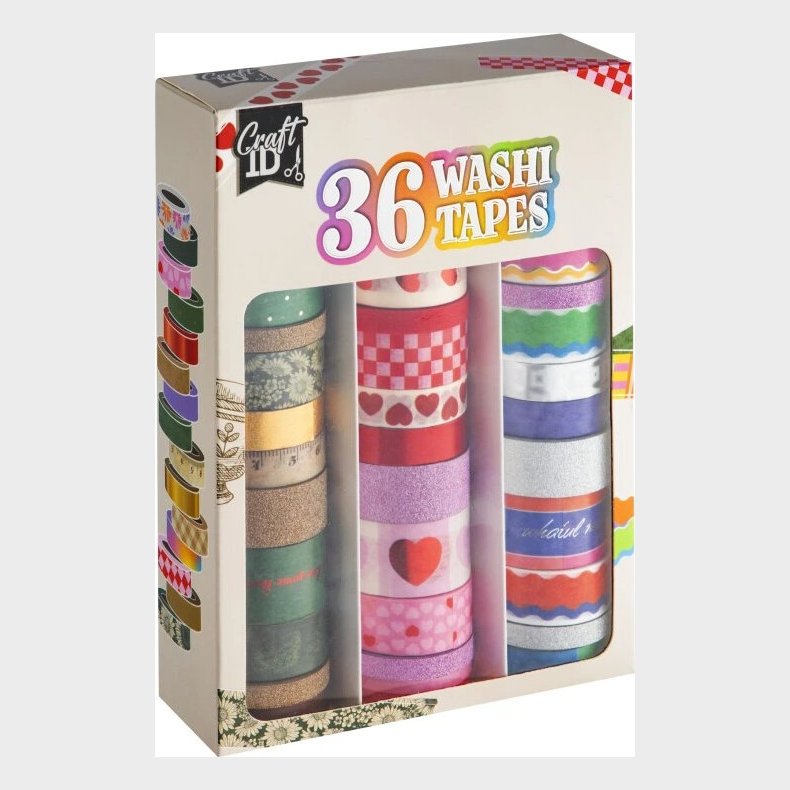 Washi Tape - Med Glitter Detaljer - �ske Med 36 Ruller