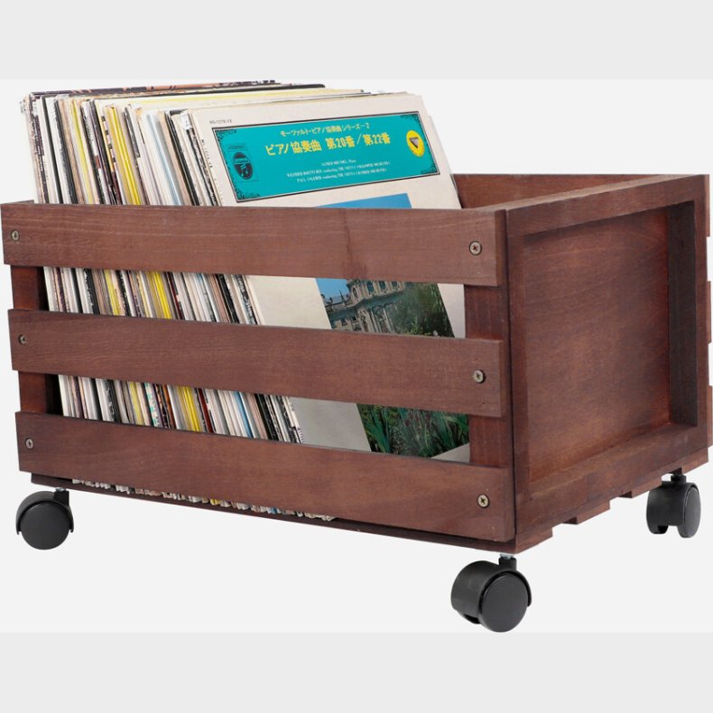 Vinyl Plader Opbevaring - Trkasse Med Hjul - 100 Lp'er - Mrk