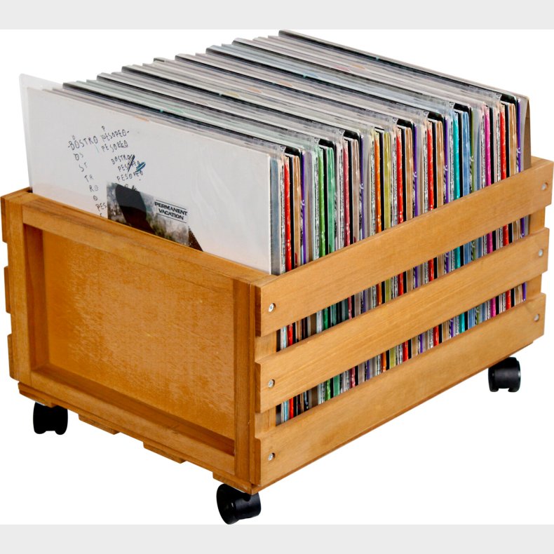 Vinyl Plader Opbevaring - Tr�kasse Med Hjul - 100 Lp'er - Lys