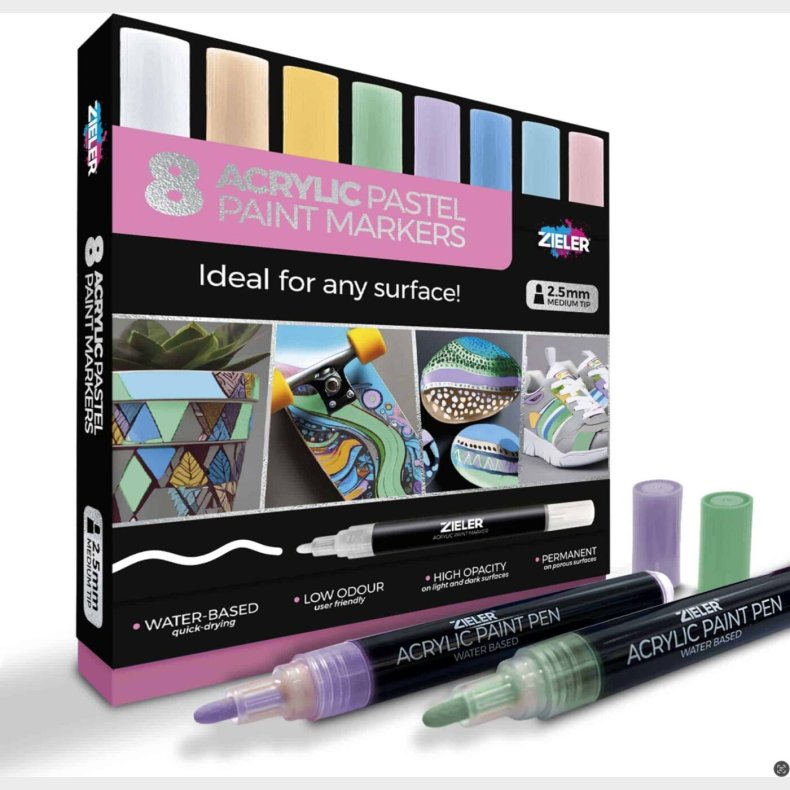 Zieler 8 Akryl Paint Markers Pastel Farver