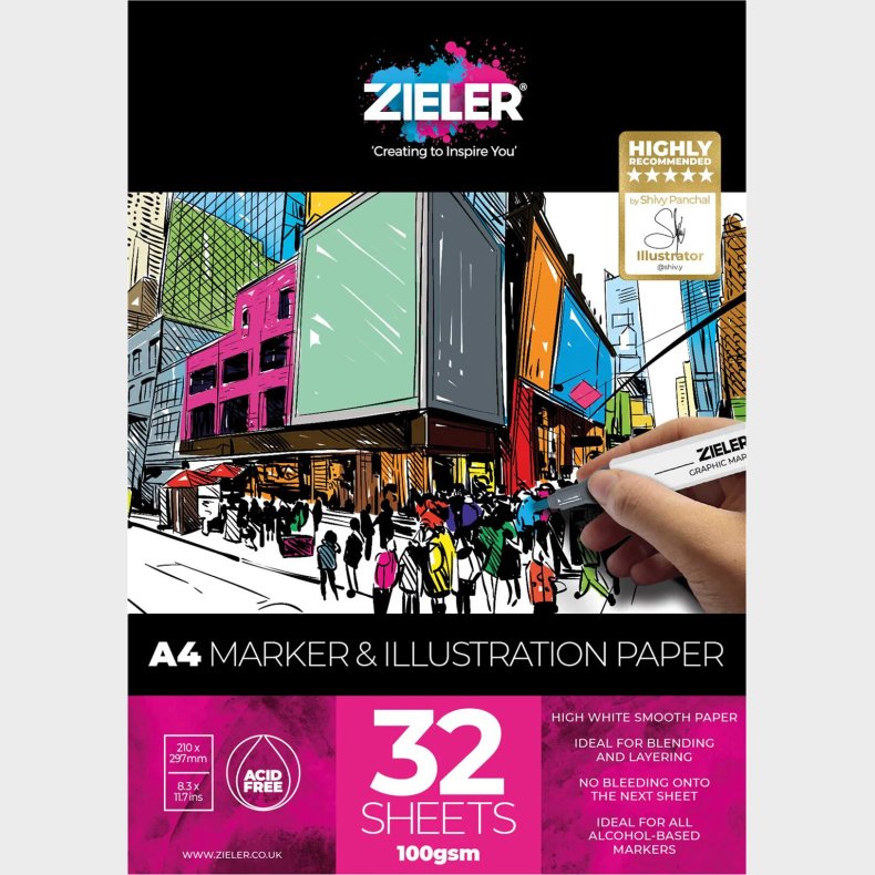 Tegneblok - Marker Papir - A4 - 100 G - 32 Ark - Zieler