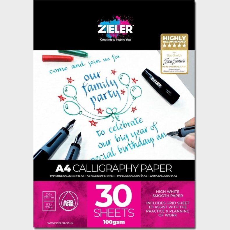 Kalligrafi Papir Blok - A4 - 100 G - 30 Ark - Zieler
