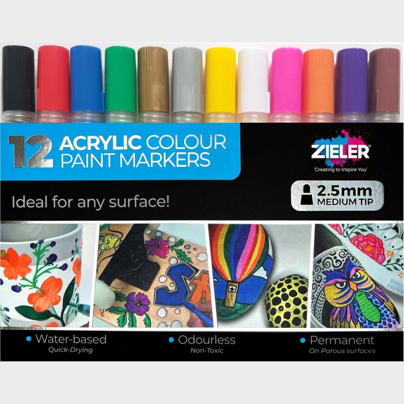 Akryl Tusser - 2,5 Mm Medium - Zieler - 12 Farver