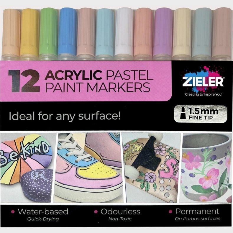 Akryl Tusser - Pastel - 1,5 Mm Fin - Zieler - 12 Farver
