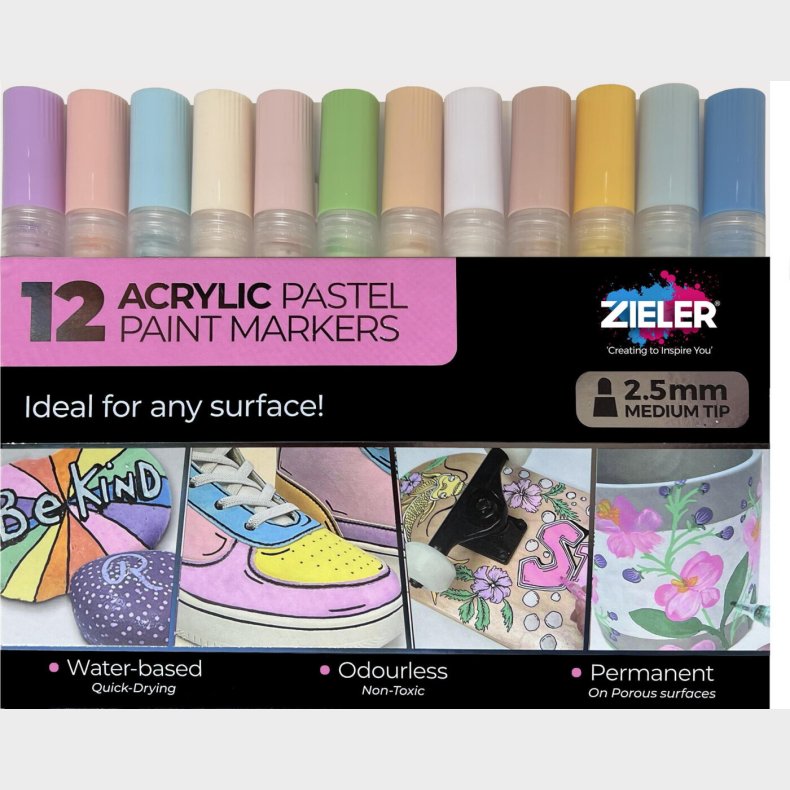 Akryl Tusser - Pastel - 2,5 Mm Medium - Zieler - 12 Farver