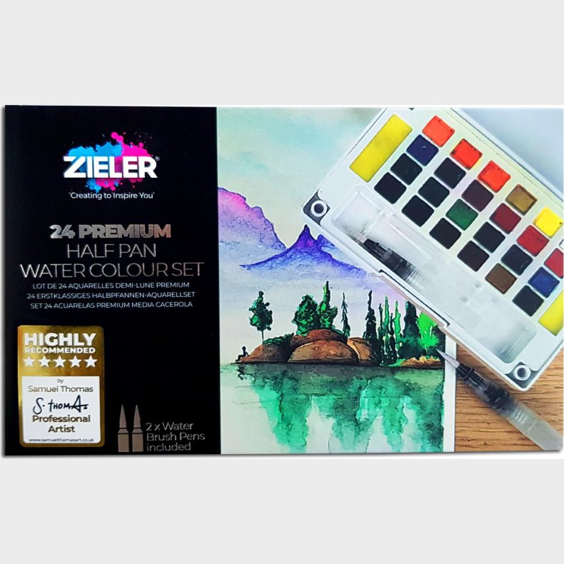 Akvarelfarver S�t - Premium Half Pan - 24 Farver - Zieler