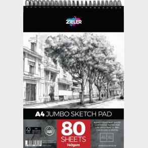 Skitsebog Med Spiralryg - A4 - 140 G - 80 Sider - Zieler