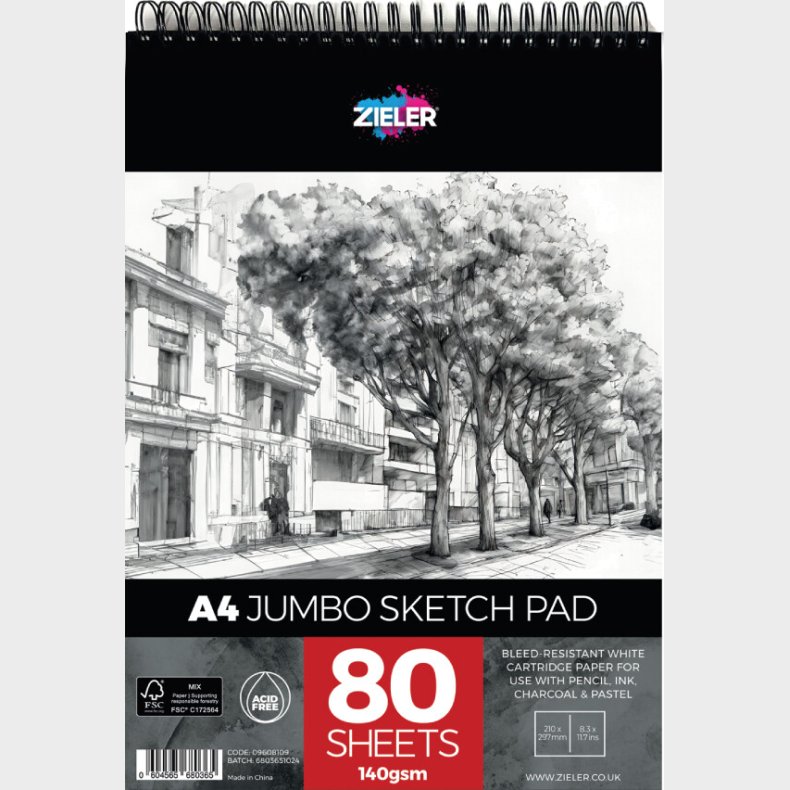 Skitsebog Med Spiralryg - A4 - 140 G - 80 Sider - Zieler