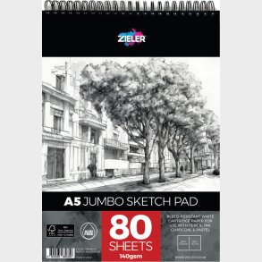 Skitsebog Med Spiralryg - A5 - 140 G - 80 Sider - Zieler