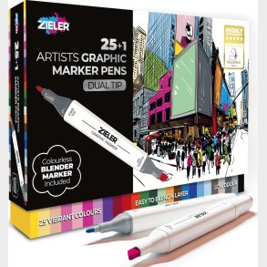 Kunstner Tusser Med Blender - Twin Markers - 25 Farver - Zieler