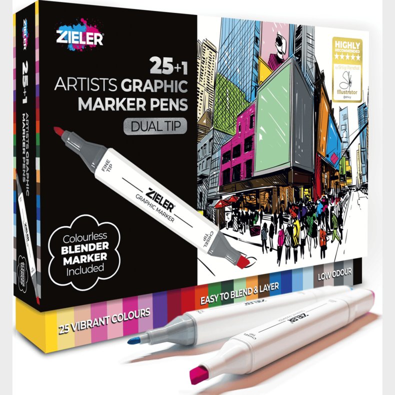 Kunstner Tusser Med Blender - Twin Markers - 25 Farver - Zieler