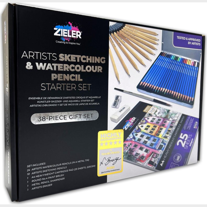 Akvarel Farveblyanter Og Skitses�t - Zieler - 38 Dele