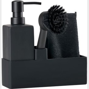 Zone Opvaskes�t - S�bedispenser, Opvaskeb�rste Og K�kkenklud I Holder - Sort
