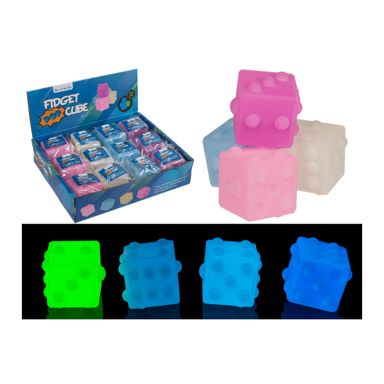 Fidget Pop Legetj - Terning - Glow in the Dark - ca. 5 cm - 4 Assorterede Farver