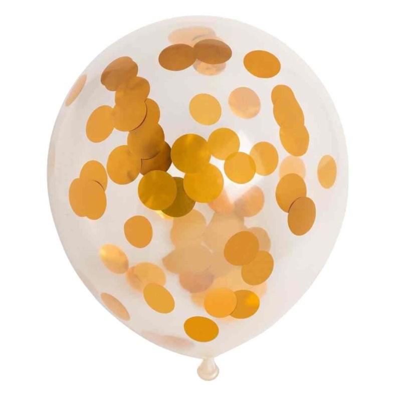 Latex Balloner Klar Med Guld Metallic Confetti - 6 Stk. - 30 cm