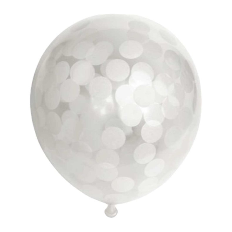 Latex Balloner Klar Med Hvid Confetti - 6 Stk. - 30 cm