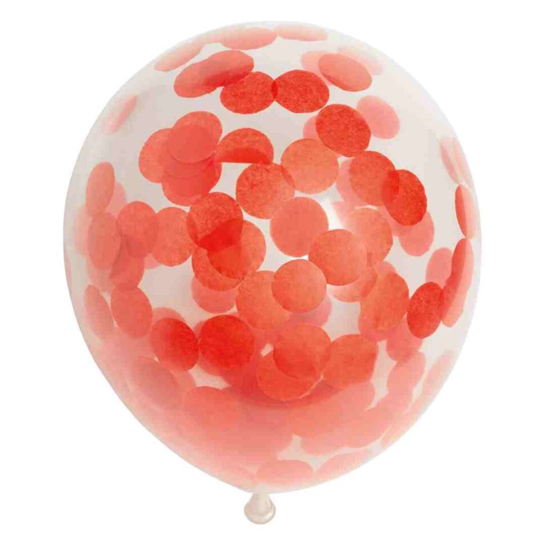 Latex Balloner Klar Med Rd Confetti - 6 Stk. - 30 cm