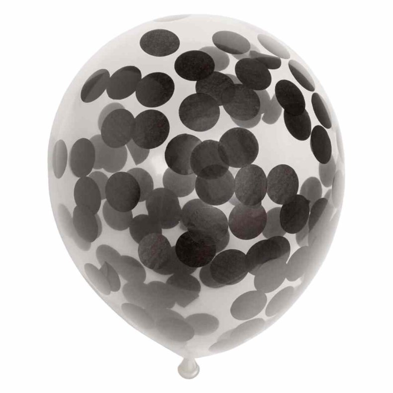 Latex Balloner Klar Med Sort Confetti - 6 Stk. - 30 cm