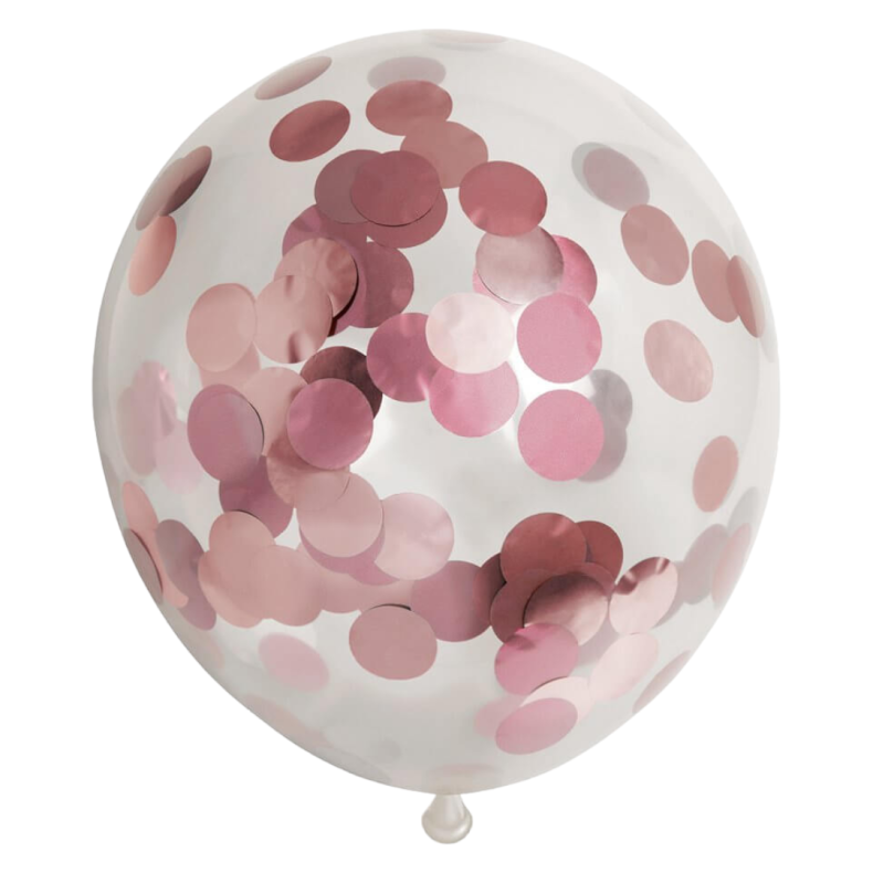 Latex Balloner Klar Med Metallic Rose Guld/ Rose Gold Confetti - 6 Stk. - 30 cm