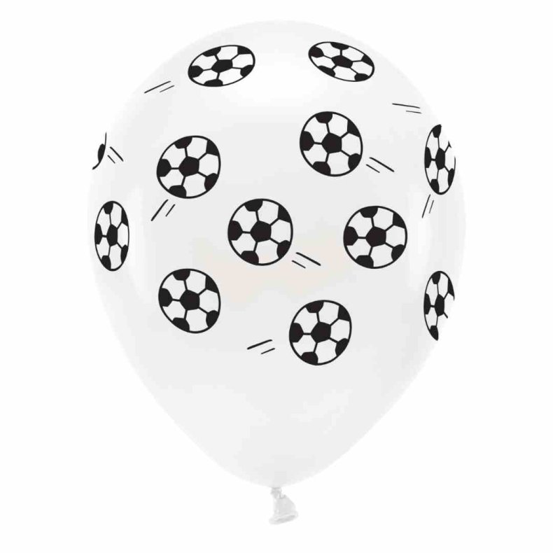 Latex Balloner Hvid Med Fodbolde - 6 Stk. - 25 cm