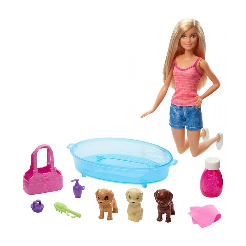 Barbie Badetid, blonde med 3 hunde