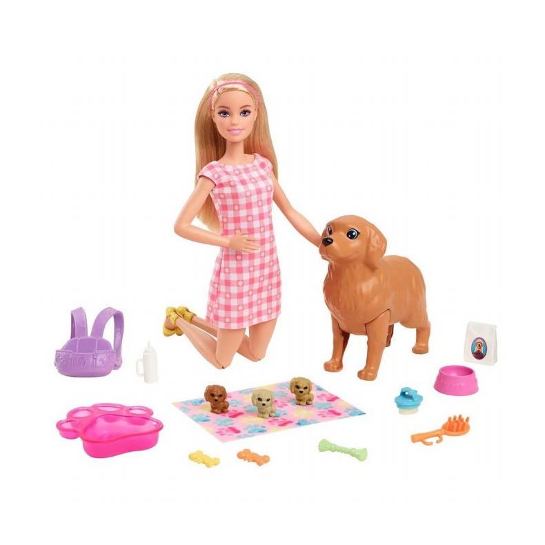 Barbie med nyfdte hundehvalpe