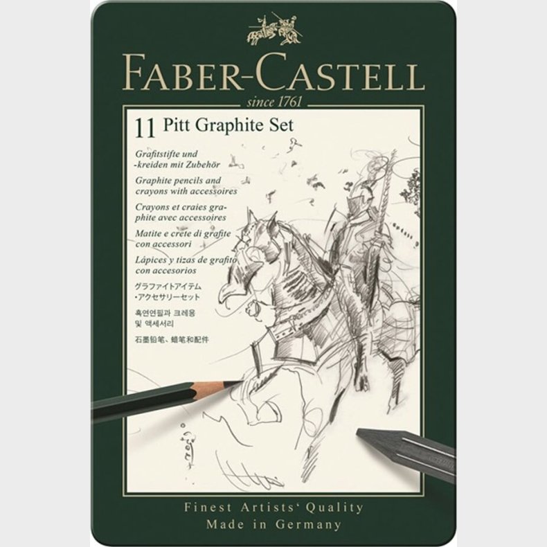 Faber-castell - Pitt Graphite St - Akvarel Blyanter Og Kalkfarver I Tin ske - 11 Stk