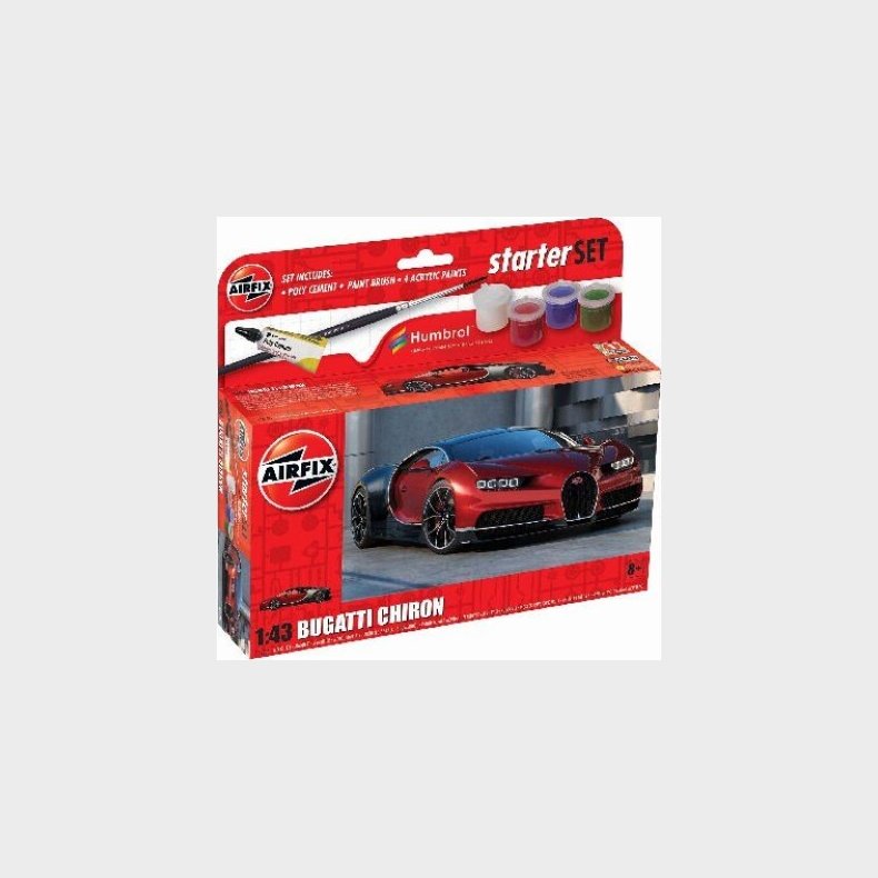 Airfix - Bugatti Chiron Model Bil Byggest Inkl. Maling - 1:43 - A55005