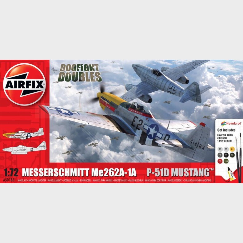 Airfix - P-51d Mustang + Messerschmitt Me262a-1a Fly Byggest Inkl. Maling - 1:72 - Dogfight Doubles - A50183