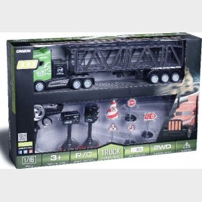 Fjernstyret Lastbil Med Transporter - Inkl. Tilbehr - 1:16 - 9 Dele - Crazon