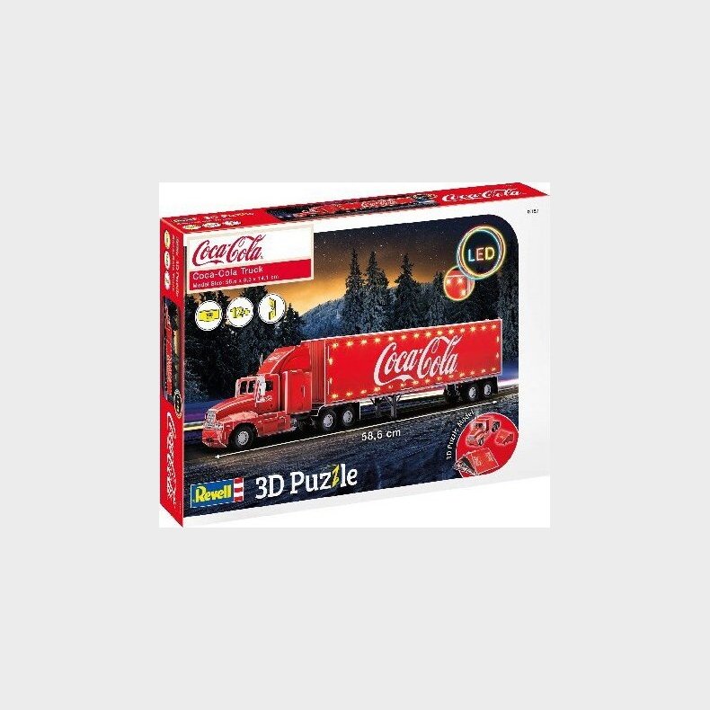 Revell 3d Puslespil - Coca Cola Lastbil Med Led - 128 Brikker - 58 Cm