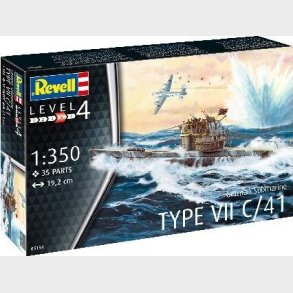 Revell - German Submarine Type Vii C/41 Ubd Byggest - 1:350 - Level 4 - 05154