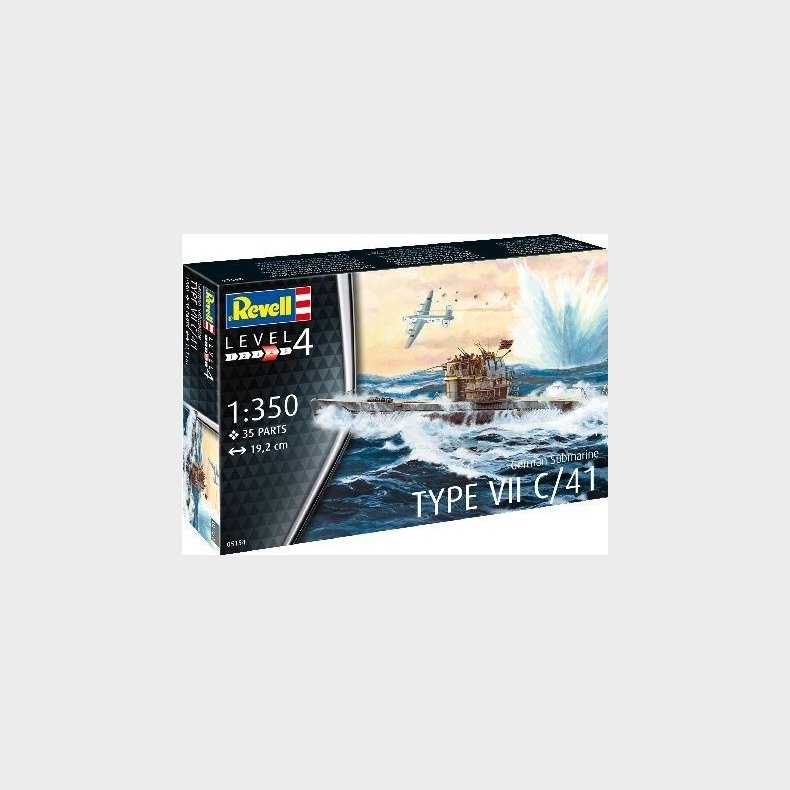 Revell - German Submarine Type Vii C/41 Ubd Byggest - 1:350 - Level 4 - 05154