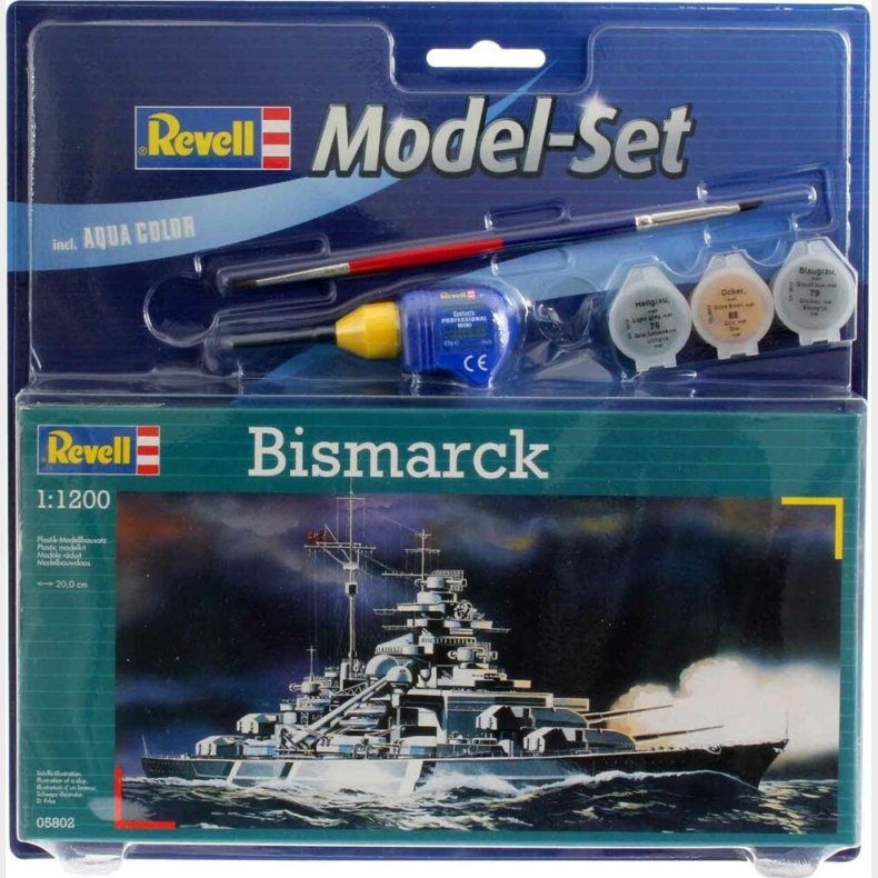 Revell - Bismarck Model Skib Byggest Inkl. Maling - 1:1200 - 65802
