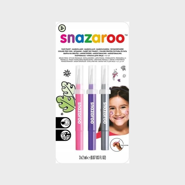 Snazaroo - Ansigtsmaling St Med 3 Stk - Pink, Lilla Og Slv