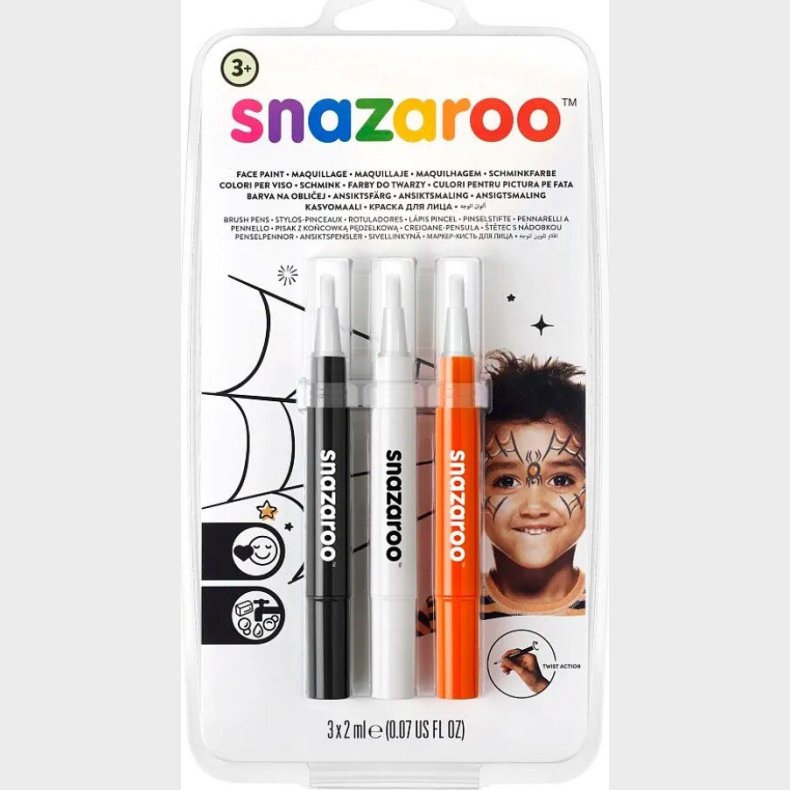 Snazaroo - Ansigtsmaling St Med 3 Stk - Sort, Hvid Og Orange