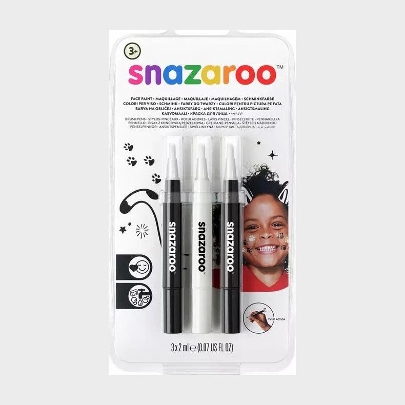 Snazaroo - Ansigtsmaling St Med 3 Stk - 2 X Sort Og Hvid