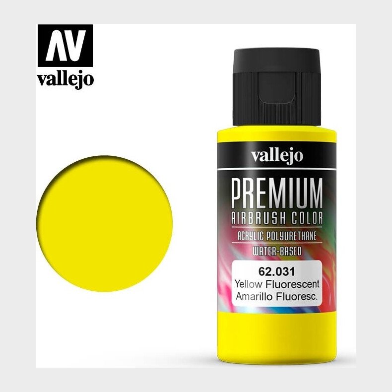 Vallejo - Premium Airbrush Maling - Fluorescent Yellow 60 Ml