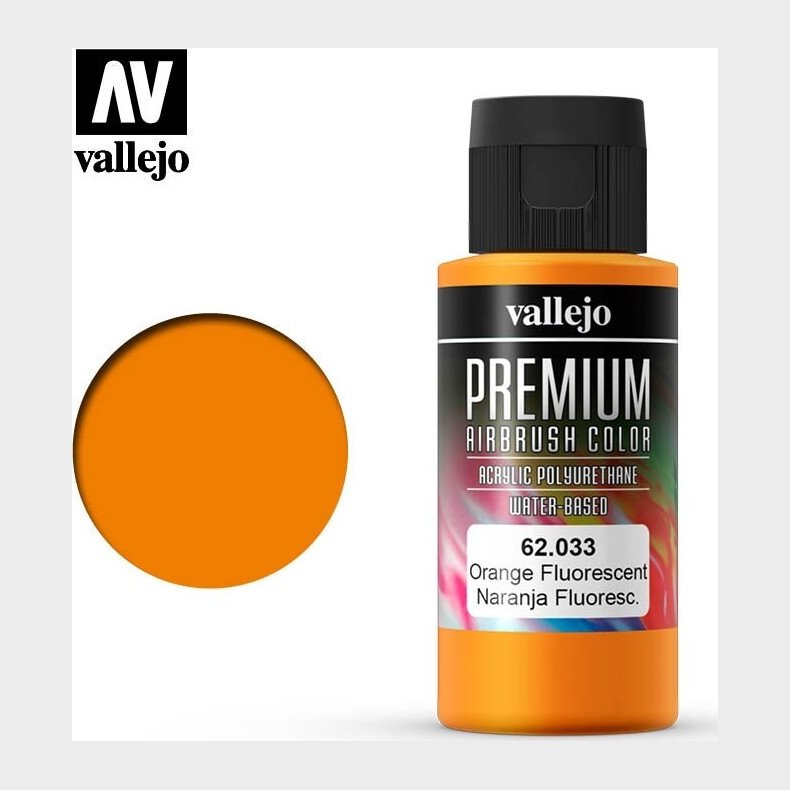 Vallejo - Premium Airbrush Maling - Orange Fluorescent 60 Ml