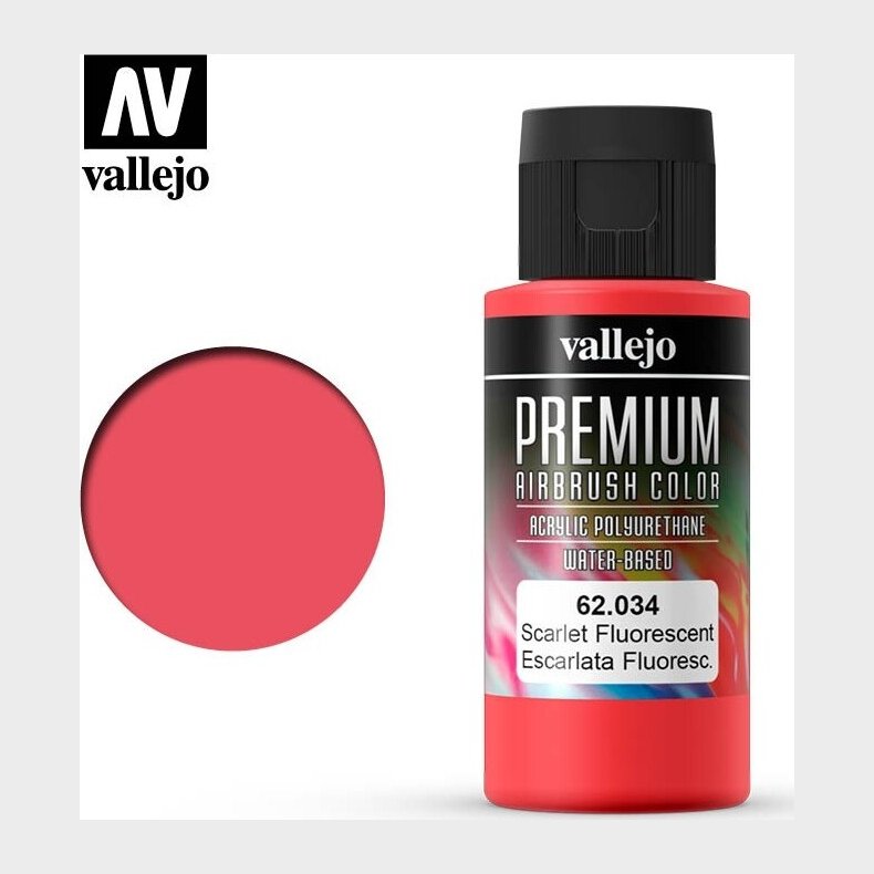 Vallejo - Premium Airbrush Maling - Scarlet Fluorescent 60 Ml