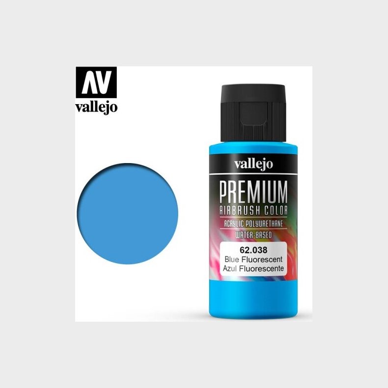 Vallejo - Premium Airbrush Maling - Blue Fluorescent 60 Ml